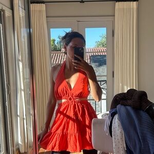 Orange Red Halter Dress